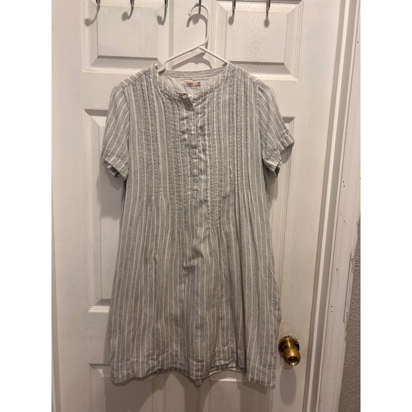 Faherty Dresses & Skirts - Faherty Gemina Womens Pintuck Dress M White Blue Striped Linen Blend Pocket